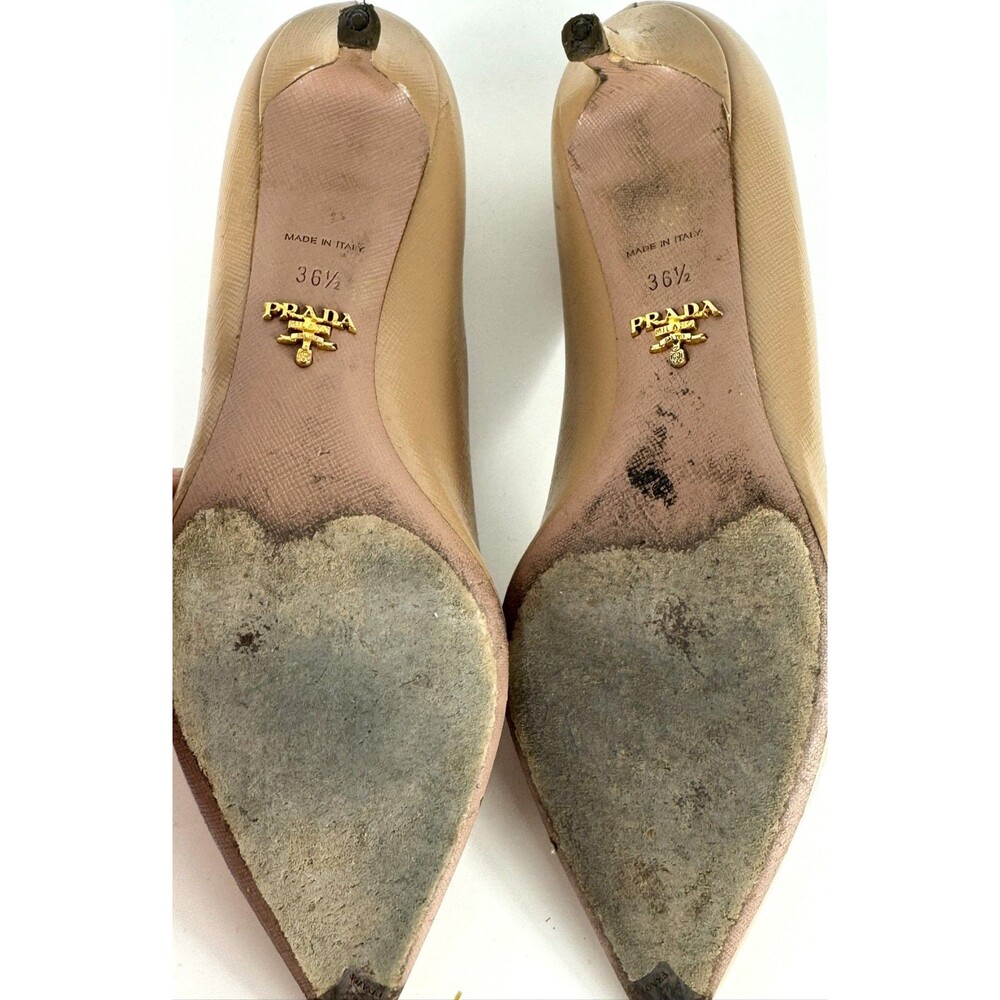 Prada Tan Nude Classic Pointy Toe Stiletto Kitten Heels Size EU 36.5 US 6.5 - Picture 9 of 9